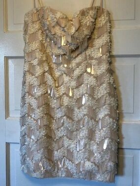 BCBG MAX AZRIA strapless sequin dress beige